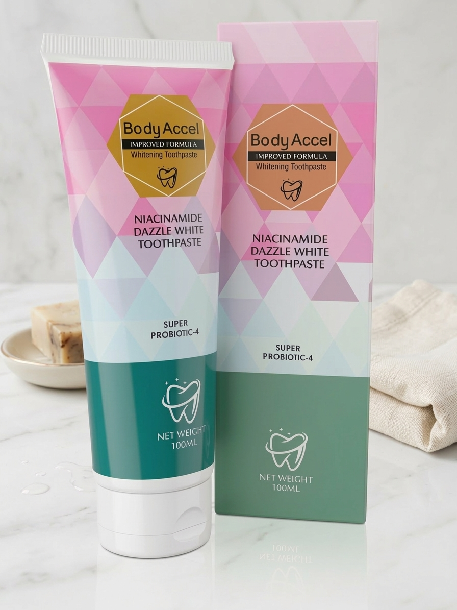 Body Accel Whitening Toothpaste | Advanced Niacinamide Probiotic Formula | 100ml